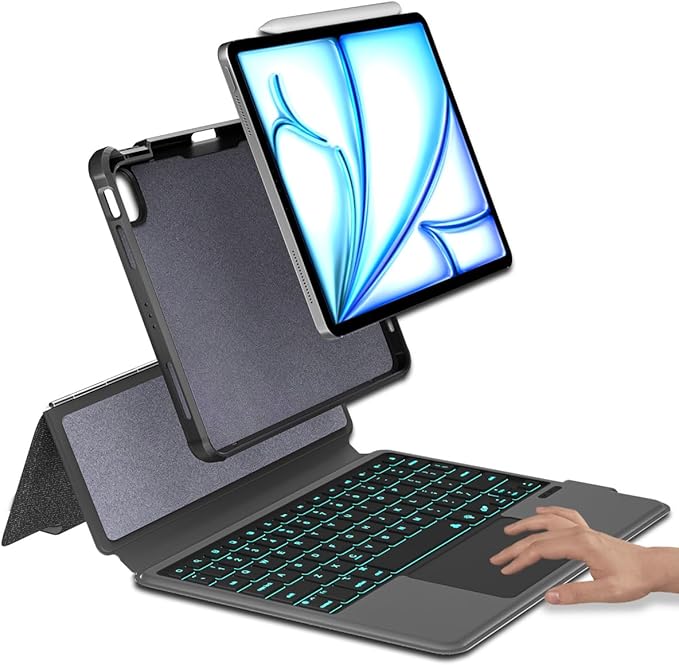 iPad Air 5th Keyboard Case for iPad Air 11 inch (M2) 2024/4th/3rd/2nd/1st Gen -iPad10.9 Air 5 /Air 4 Gen-7 Color Backlight,Touchpad Detachable Slim Cover with Pencil Holder (10.9"/11",Black)