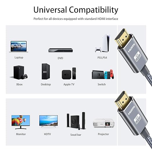 LEADSTAR HDMI Cable 4K 40 ft / 12m, High Speed HDMI 2.0 Cord Braided | 4K@30Hz, Ultra HD, 1080p, ARC, HDR, 3D, HDCP 2.2 | for Xbox, PS5, TV, Laptop, Monitor