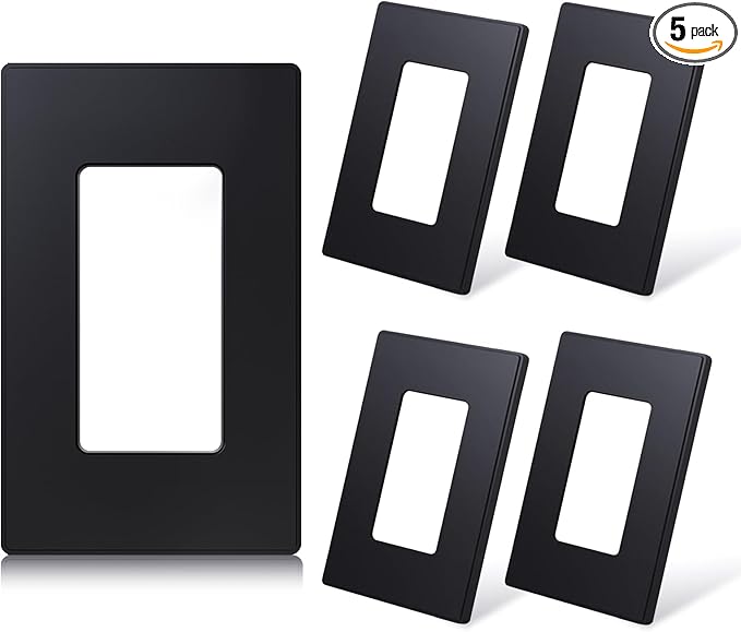 ELEGRP Matte Black 1-Gang Screwless Decorative Wall Plates, Standard Size Unbreakable Thermoplastic Faceplate Cover for Decorator Receptacle Outlet Switch, UL Listed (5 Pack)