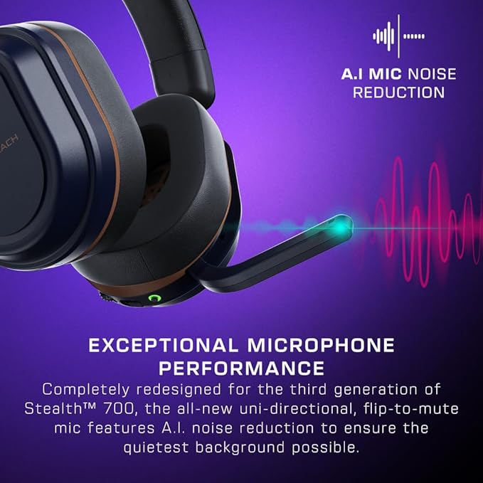 Turtle Beach Stealth 700 Gen 3 Wireless Multiplatform Amplified Gaming Headset for Xbox Series X|S, Xbox One, PC, PS5, Mobile – 60mm Drivers, AI Noise-Cancelling Mic, Bluetooth, 80-Hr Battery – Cobalt
