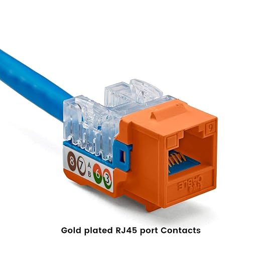 trueCABLE Cat6 Keystone Jack, Unshielded (UTP), 90 Degree Punch-Down, PoE++ (4PPoE) 100W, UL Listed, ETL Verified, ANSI/TIA Certified, Modular RJ45 Female, Orange, 12 Pack