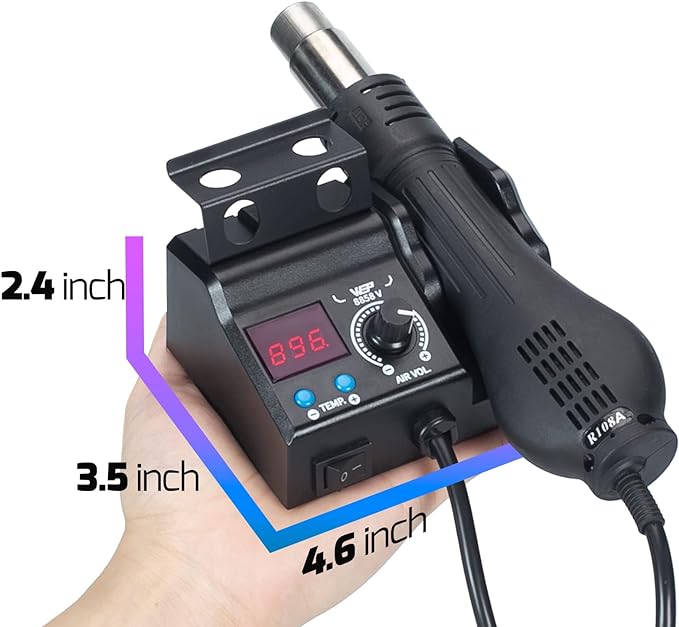 WEP 8858-V Hot Air Rework Station Kit with Compact Size, Integrated Nozzle Holder, 3 Nozzles, 2 Tweezers, Adjustable Temperature& Air Volume, PID Program, °C/°F Conversion and More