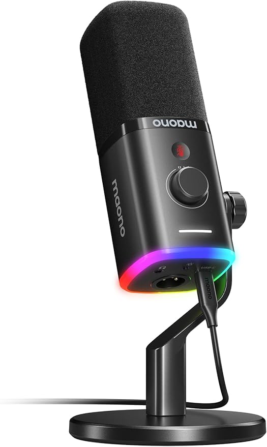 MAONO USB/XLR Dynamic Microphone for Gaming Streaming,Computer PC Microphone with Software-RGB, Mute Button, 48kHz/24bit Podcasting Desktop Mic for YouTube Video Recording PD100X