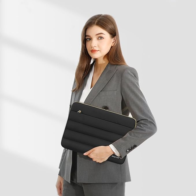 MOSISO 13.3 inch Laptop Case, 13-13.3 inch Puffy Laptop Sleeve Compatible with MacBook Air 13 13.6 M4 M3 M2 M1/Pro 13/Pro 14, HP Dell ASUS Lenovo,Polyester Horizontal Bag with Small Case, Black