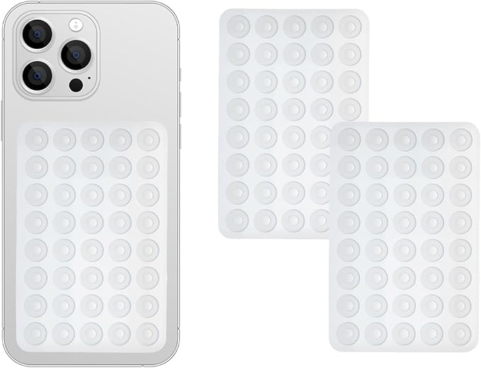 2 Pack Silicone Double-Sided Suction Grip – 40 Cups per Side, Strong Hold for iPhone, Galaxy, Pixel, Android – Hands-Free for Selfies & Videos (Clear)