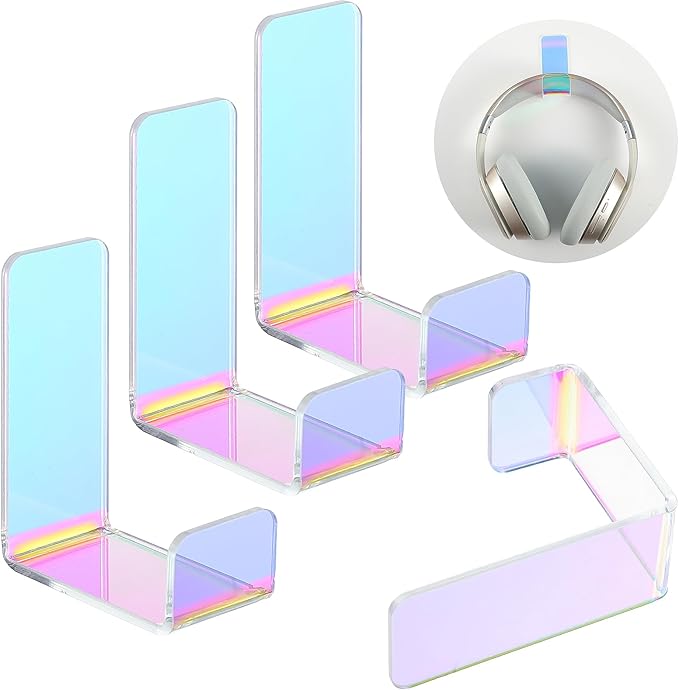 Weewooday 4 Pieces Headphone Hanger Holder Desk Adhesive Headphone Hook Wall Mount Headset Stand Acrylic Holder with Glues for General Purpose Game Earphone(Colorful)