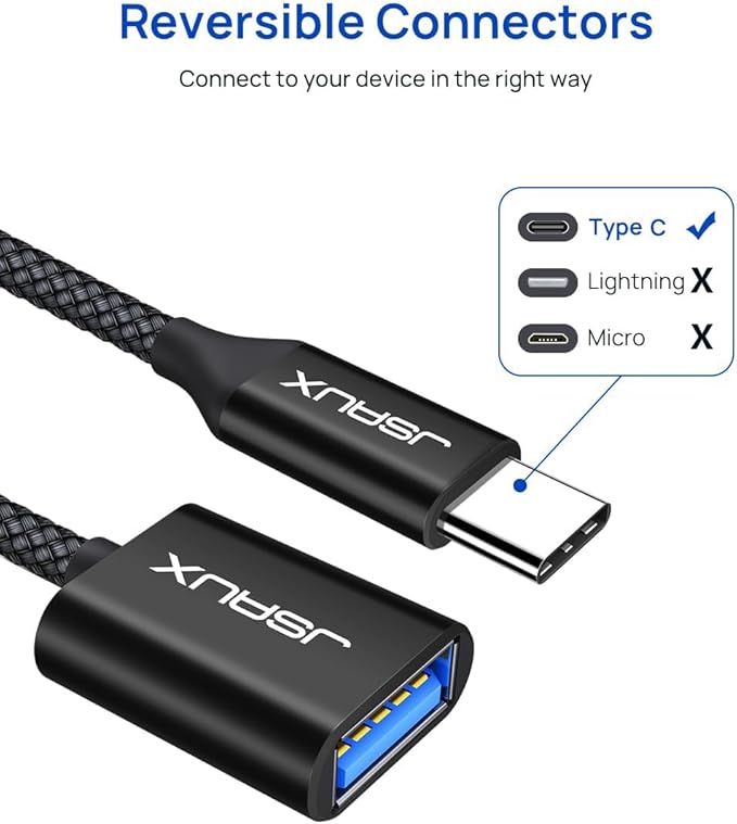 JSAUX USB C to USB 3.0 Adapter [2 Pack], Type C Male to USB Female OTG Cable Compatible with MacBook Pro/Air, iPhone 16 Pro Max/16 Plus/16e/16/15, Samsung Galaxy S25/S24/S23S/22-Black
