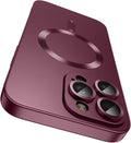 Magnetic for iPhone 14 Pro Max Case [Compatible with MagSafe][Built-in Camera Lens Protector] Slim Soft TPU Bumper Shockproof Metallic Luster Phone Case (Burgundy)
