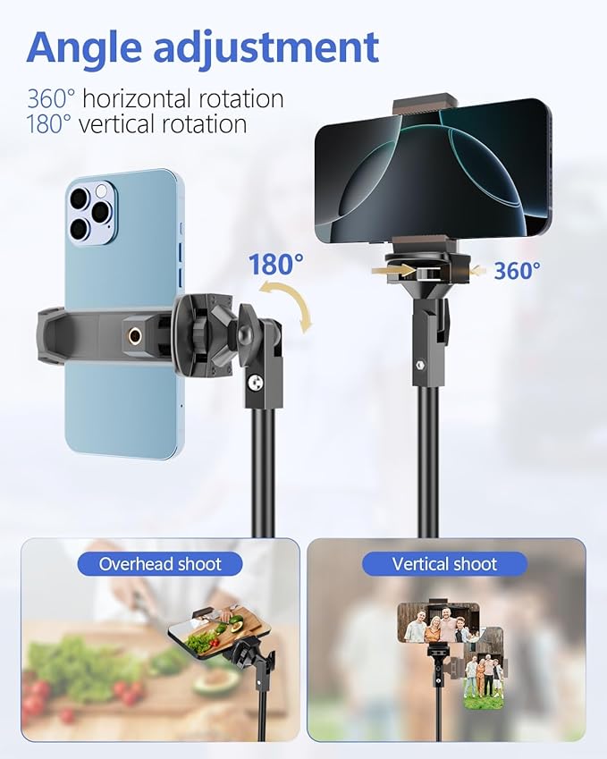EMART 62’’ Cell Phone Tripod Stand, Adjustable Floor Cellphone Tri Pod Holder with Remote for iPhone and Android, Portable Compact Smartphone Selfie Stick for Video Recording Camera Ring Light Filming