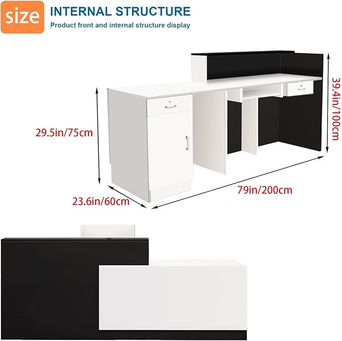 Reception Desk with Counter Modern Checkout Counter with Lockable Drawer Keyboard Tray Receptionist Desk for Office Salon Reception Table A Right 79inch/200cm