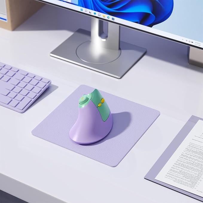 seenda Ergonomic Mouse Rechargeable, USB+Dual Bluetooth, MOU-302 Vertical Wireless Mouse with Volume Knob, Quiet Clicks, Multi-Device Cordless Mice Compatible for Windows, PC, Laptop, Mac OS, Purple