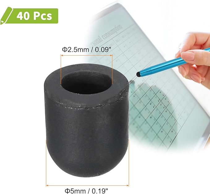 MECCANIXITY 40Pcs Replacement Stylus Pen Tips 5mm Conductive Capacitive Touch Screen Pens Tips Silicone Rubber, Black