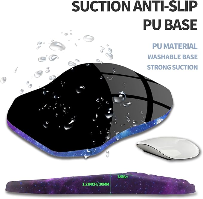 Ergonomic Raised Mouse Pad Wrist Support with Bilateral Slope Memory Foam Mousepad for Wrist Rest and Carpal Tunnel Pain Relief 11.8x7.9〃Galaxy