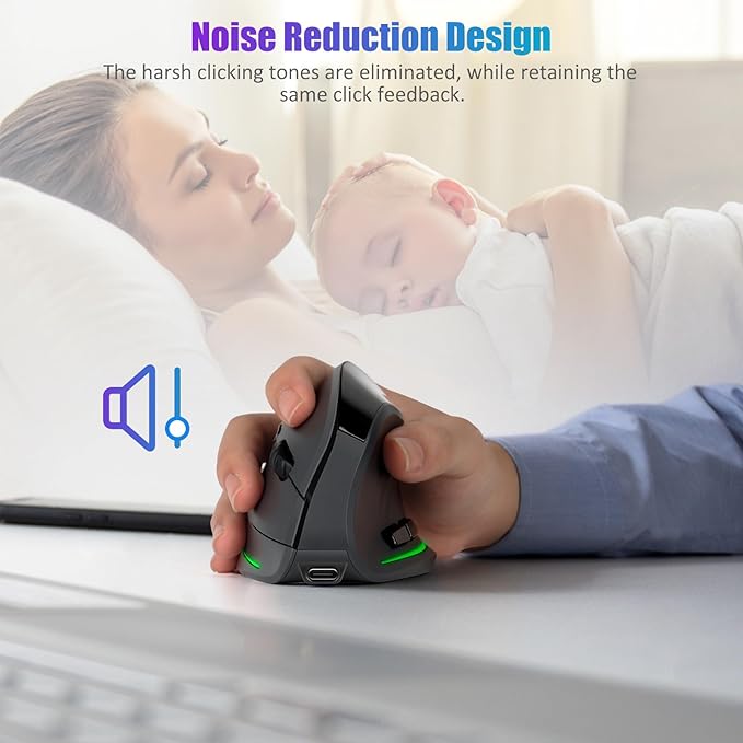 TRELC Wireless Ergonomic Mouse with OLED Screen, Rechargeable Silent Vertical Mouse for 4 Devices Connection (BT+2.4GHz), 4000 DPI, 7 Buttons for Windows/PC/Desktop/Laptop/Tablet (Dark Gray)