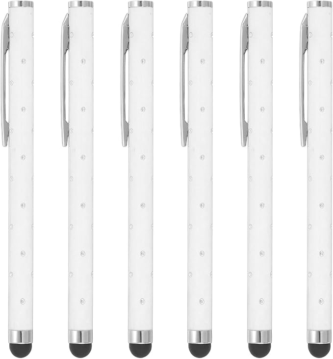 PATIKIL Stylus Pens for Touch Screens, 6 Pcs High Precision Universal Bling Stylus Crystal Metal Capacitive Pen for Touch Screen Devices Phone Tablets Laptop, White