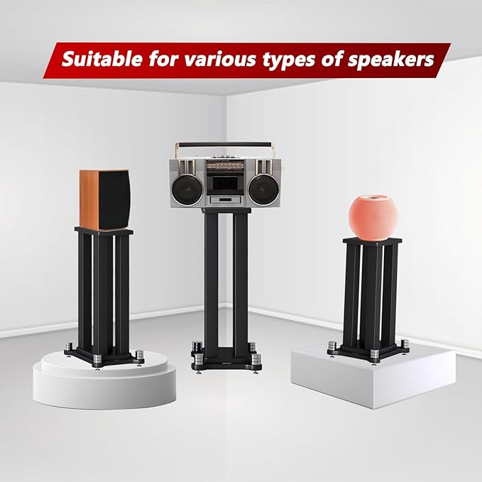 A Pair of Universal Speaker Stands, Heavy Duty Speaker Stands Holds Bookshelf Speaker Satellite Speaker Large Speaker, Vibration-Absorbing MDF Design, Holds 88lbs Speaker (Teak, 70cm/27.5in)