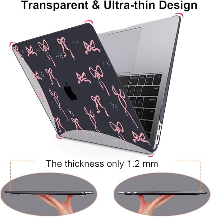 for 2020 2021 2022 MacBook Pro 13 inch Case M2 M1 A2338 A2289 A2251 with Touch Bar & Touch ID, Printed Pattern Plastic Hard Shell Case Keyboard Cover Screen Protector, Pink Bowknot Black