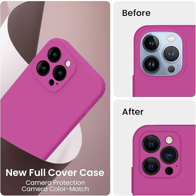 FireNova Designed for iPhone 13 Pro Case, Silicone Upgraded [Camera Protection] Phone Case with [2 Screen Protectors], Soft Anti-Scratch Microfiber Lining Inside, 6.1 inch, Shocking Pink