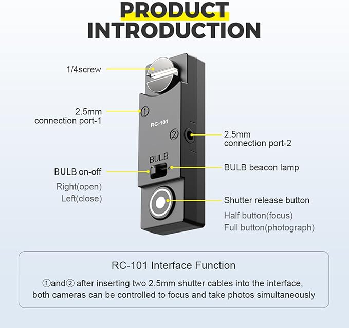 for GH Cameras Shutter Wire Remote Control RC101-L1 T0 GH5S S5 S5M2X S5II GH4 GH6 G9 G85 Remote 1/4 Screw Fixing Small Release Button Handle