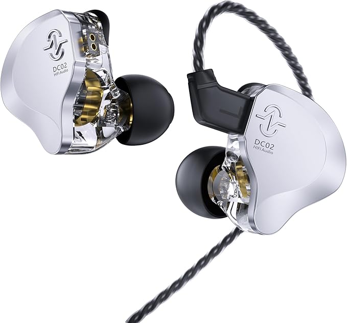 CCZ Solo Silver In Ear Monitor Wired IEM Headphone, DC02 Dual Magnetic Circuit DD HIFI Earphones, Professional Hifi Earphone, Stereo Sound Earbuds, With MIC