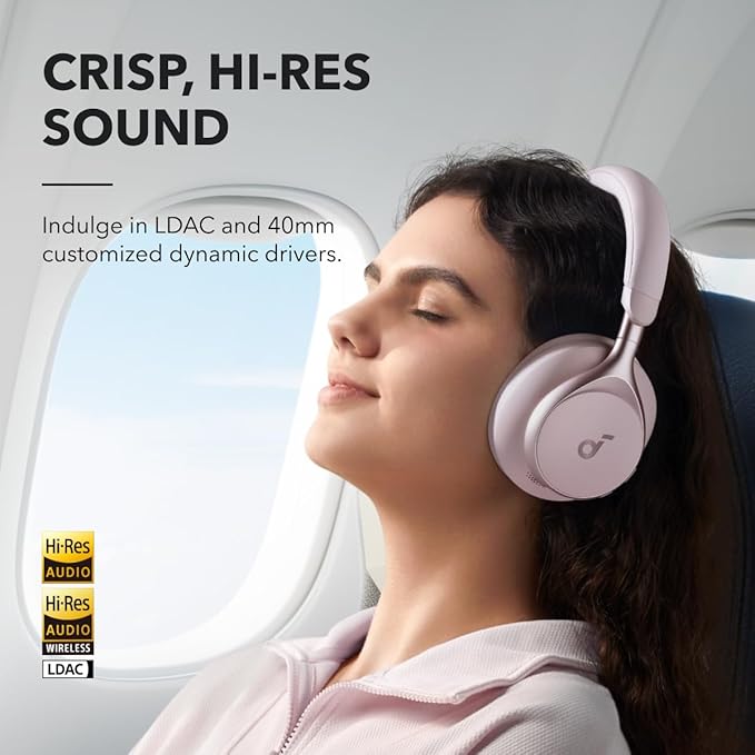Soundcore by Anker, Space One, Active Noise Cancelling Headphones, 2X Stronger Voice Reduction, 40H ANC Playtime, App Control, LDAC Hi-Res Wireless Audio, Comfortable Fit, Clear Calls, Bluetooth 5.3