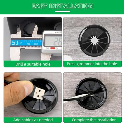 15PCS Cable Grommets, 1-1/2"(38mm) Desk Hole Cover Petal Shaped Buckle Type Nylon Snap Bushing Grommet, Wire Hole Cover Insert for Cables and Cords Management and Protection of Cabinet, Black