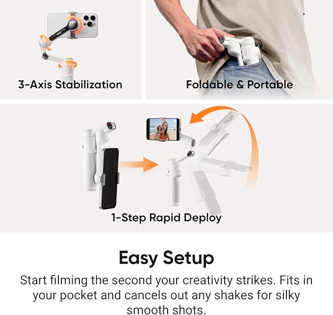 Insta360 Flow 2 Pro Grey - Foldable AI Phone Gimbal, Track in 200+ Apps with Apple DockKit, Multi-Person Tracking, 360º Pan Tracking, Built-in Tripod/Selfie Stick, iPhone/Android Portable Stabilizer