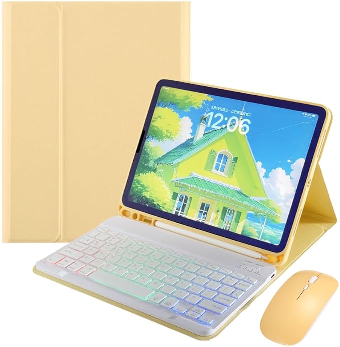 Rainbow Backlit Keyboard Case for iPad Pro 13 inch (M4) 2024 with Mouse and 7 Colors RGB Colorful Backlight Magnetic Detachable Bluetooth Keyboard Cover,Yellow