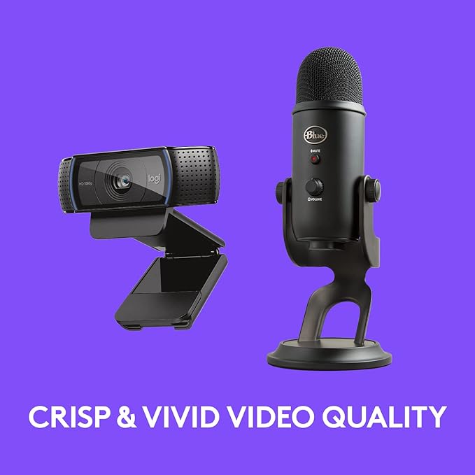 Logitech C920x HD Pro Webcam, Full HD 1080p/30fps - Black w/Blue Yeti USB Microphone - Blackout