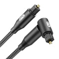EMK 90 Degree Right Angle Optical Audio Cable [15ft/5M] - 360° Rotatable Digital Toslink SPDIF Cable for Soundbar to TV, Home Theater - Black Fiber Optic Cable with Angled Connector