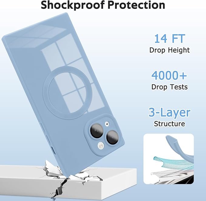 Designed for iPhone 15 Case Compatible with Magsafe Cover Camera Lens Protector Military Grade Protection Shockproof Soft TPU Slim Magnetic Phone Case for iPhone 15 Blue