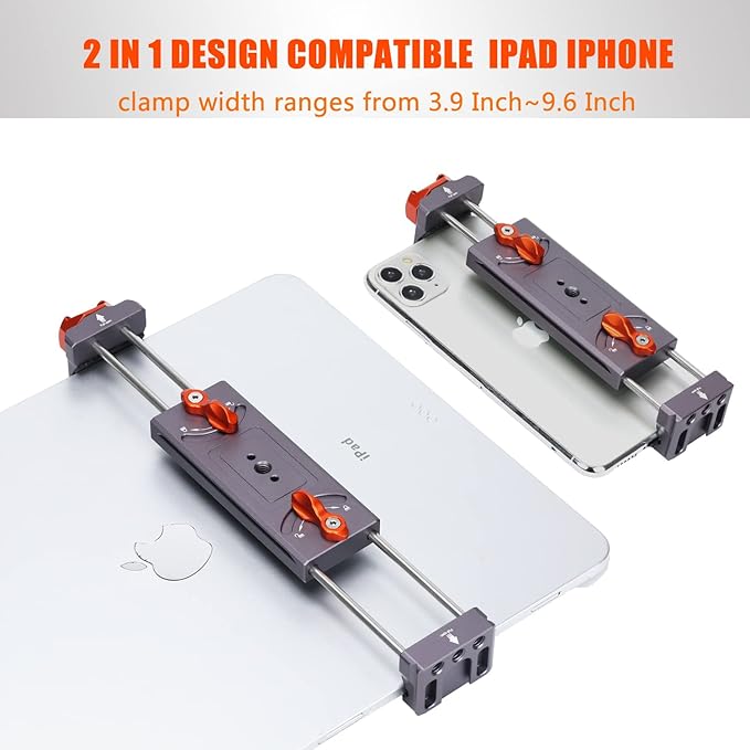 Metal iPad Tripod Mount Adapter, Tablet Holder with Rotatable Cold Shoe Mount - Compatible with iPad Pro, Air, Galaxy Tab, iPhone