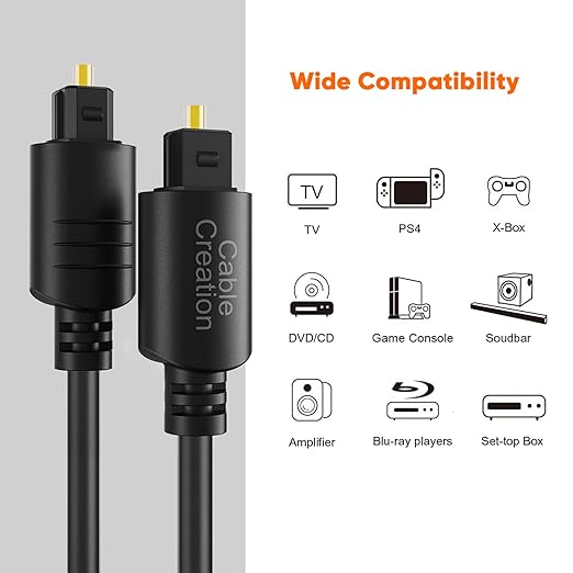 CableCreation 50FT Digital Fiber Optical TosLink Cable Gold Plated for Home Theater, Sound Bar, TV, PS4, Xbox, VD/CD Player,Blu-ray Players,Game Console& More,Black
