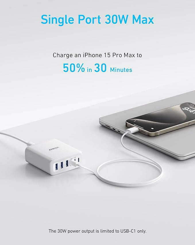 Anker Desktop Charger, Fast Charging USB C Charger, 112W Max 6-Port Charging Station, for iPhone, iPad, MacBook, Samsung and More (Cable Not Included)
