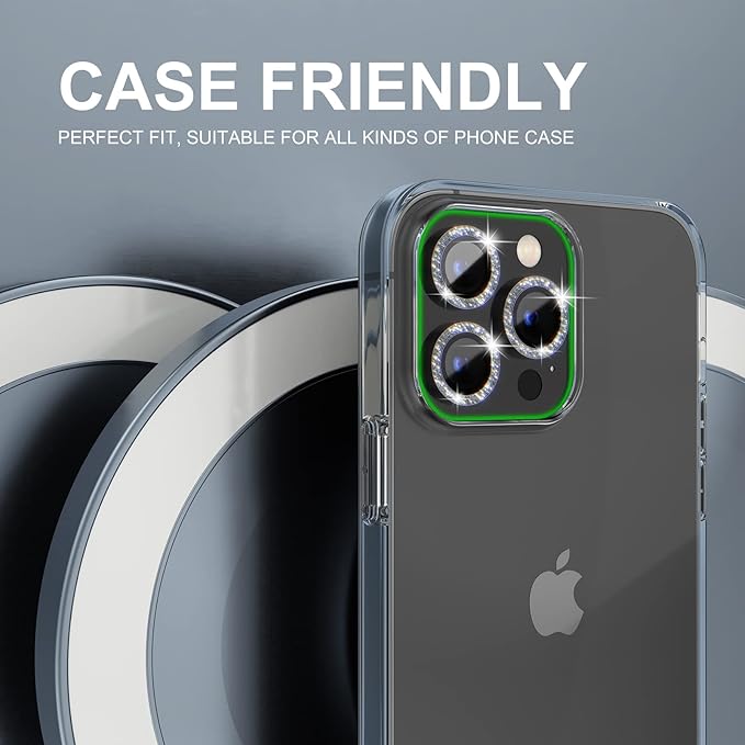 Choiche [3+1 for iPhone 14 Pro/iPhone 14 Pro Max Camera Lens Protector Bling, 9H Tempered Glass Camera Cover Screen Protector Metal Ring Decoration Accessories (Glitter-Black)