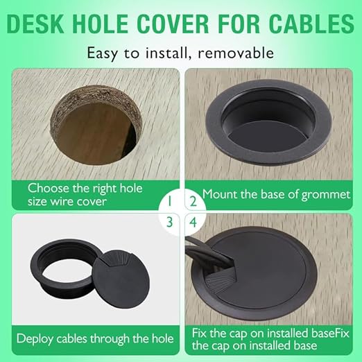 5 Pcs Desk Grommet 2-1/16" / 53 mm, Desk Cord Hole Cover, Cable Grommet ABS Plastic, Desk Hole Grommet for Home & Office Pc, Detachable Adjustable Cable Cord Organizer-White