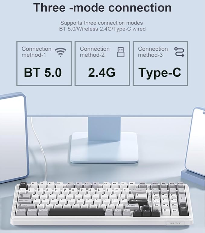 x Aula F99 Pro Wireless Mechanical Keyboard with Knob,Tri-Mode BT5.0/USB-C/2.4GHz Hot Swappable Keyboard,Pre-lubed Switches,Gasket Structure,RGB Backlit Computer Gaming Keyboards (Side Printed Black)