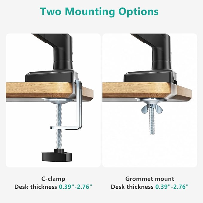 WALI Single Monitor Mount, Gas Spring Monitor Arm for 17-34 inch Screens, Adjustable Computer Monitors Stand up to 26.4lbs, with Clamp and Grommet Base, Mounting Holes 75 and 100mm (GSMP001N), Black