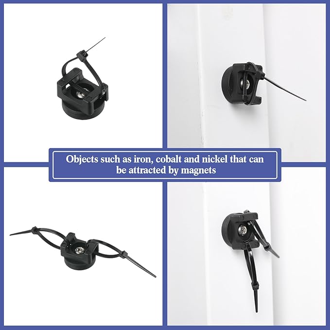 Yookeer 60 Pcs Magnetic Zip Tie Mount Base Black Magnetic Cable Clips Wire Holder Multipurpose Cable Ties Management Base Electrical Supplies for Wire (22 mm)