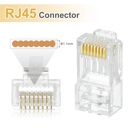 MECCANIXITY 100pcs Cat6 RJ45 Pass Through Connectors, RJ45 Connector 8P8C Gold Plated Plugs with 100pcs Dark Grey Strain Relief Boots for Solid or Stranded UTP Ethernet Cable, 1.1mm