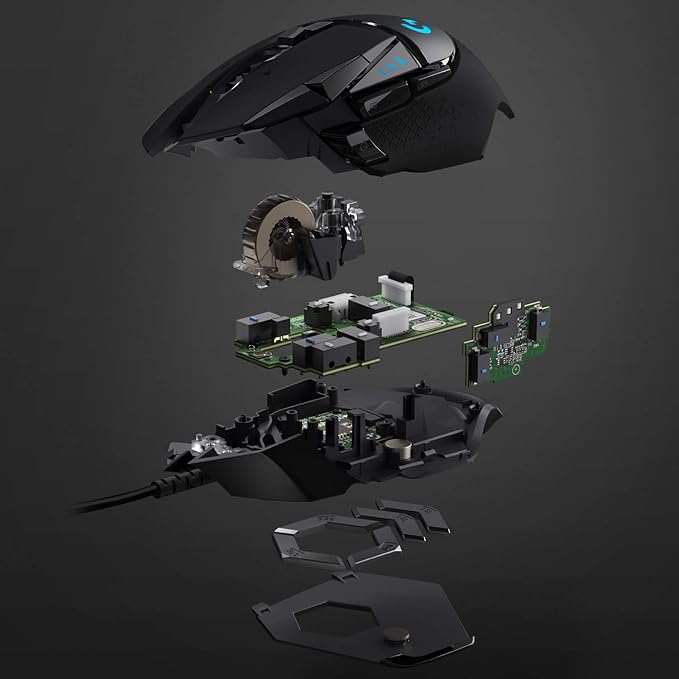 Logitech G502 HERO High Performance Wired Gaming Mouse, HERO 25K Sensor, 25,600 DPI, RGB, Adjustable Weights, 11 Buttons, On-Board Memory, PC/Mac