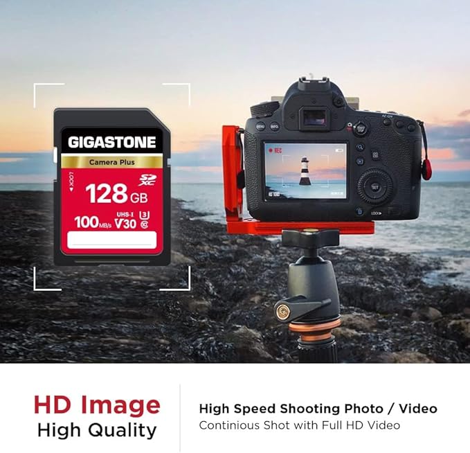 GIGASTONE 128GB SD Card 2-Pack, Camera Plus, UHS-I U3 Class 10 SDXC Memory Card Full HD Video for Canon Digital Camera, Full-Sized SD Card, with 2 mini case