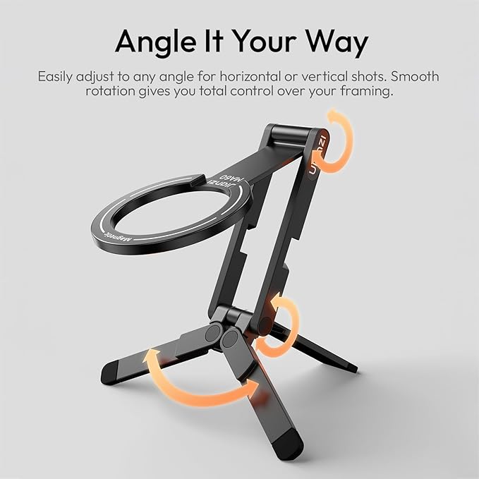 ULANZI MA60 Magnetic Phone Tripod Stand for iPhone - Aluminium Smartphone Mini Tripod Pocket Cell Phone Stand Strong Magnet Quick Mount Compatible with iPhone 16 15 14 13 12 Series, Black
