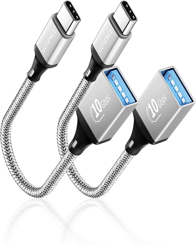 USB C to USB 3.0 Adapter 2 Pack, 10Gbps SuperSpeed - Thunderbolt3 OTG Cable Compatible with MacBook Pro/Air, iPhone 16 15 Pro Max, Samsung S24/S23/S22 (0.59ft, Silver)