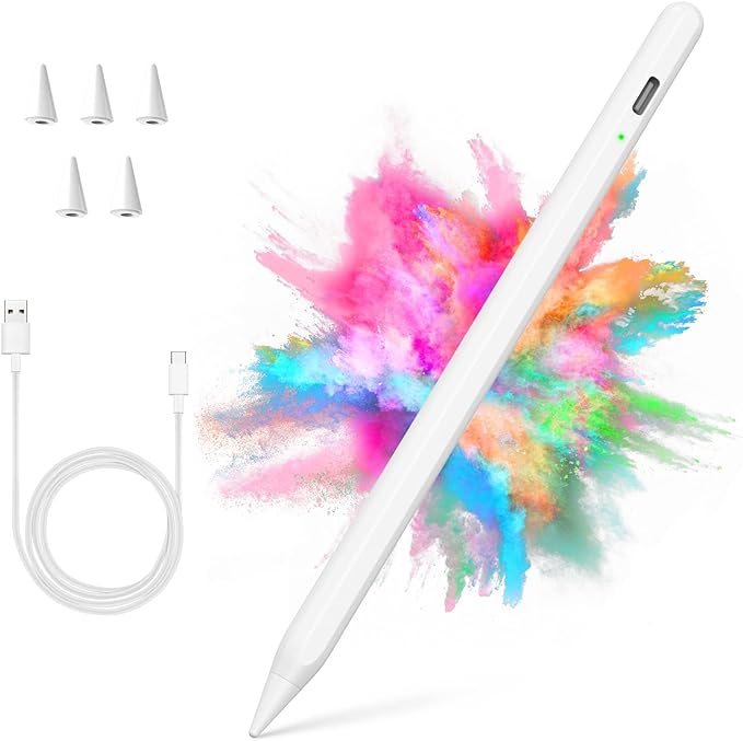 Stylus Pen for iPad 2018-2024 with Palm Rejection, Active Pencil for iPad 10th/9th/8th/7th/6th Generation, for iPad Pro 11/12.9 inch, for iPad Air 5th/4th/3th Gen, for iPad Mini 6th/5th Gen (White)