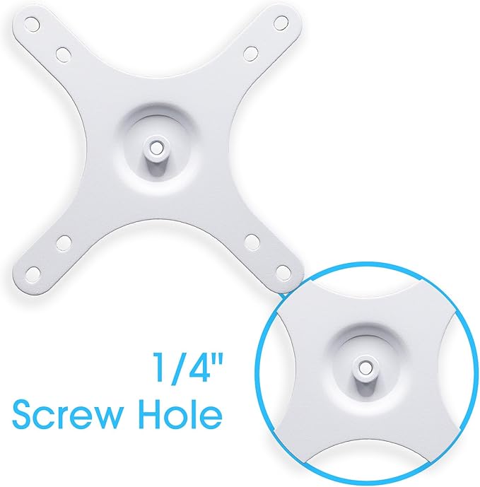 Kado Portable Monitor Mounting Adapter Bracket Plate White, 1/4" Screw Hole to 100x100mm 75x75mm, M4 Screw Set Wall Mount Arm Mount Universal, Tripod Camera Stand for Desktop Monitor Portrait Mode