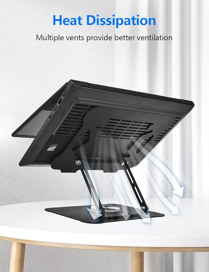 Laptop Stand for Desk, Adjustable Computer Stand with 360° Rotating Base, Laptop Riser Compatible with MacBook Air/Pro, Dell, HP, Lenovo and All 10-17'' Laptops