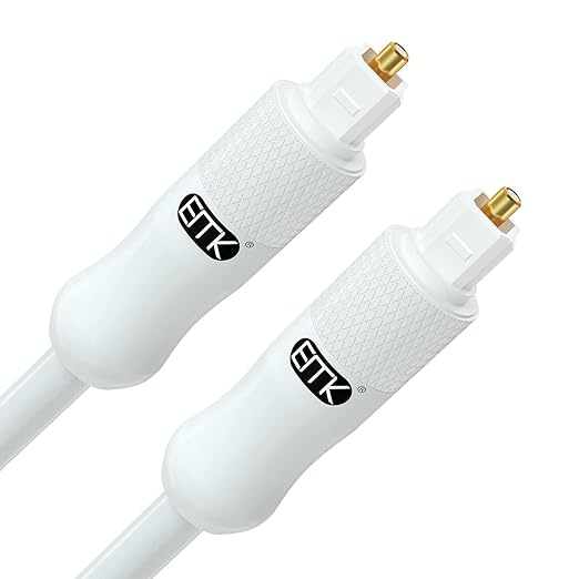 EMK White Optical Audio Cable [25ft/8M] - Digital SPDIF Toslink Fiber Optic Cable for Sound Bar, TV, Home Theater, Blu-ray Player - White, High-Speed, Low-Loss, Gold-Plated Connectors