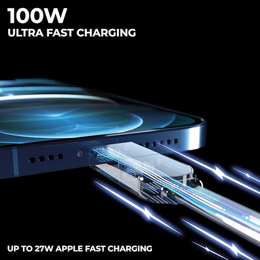 Rolling Square inCharge XL 6-in-1 Multi Charging Cable with 100W Ultra-Fast Charging Power, Portable USB and USB-C Cable, 6.5 Ft/2m, Urban Black