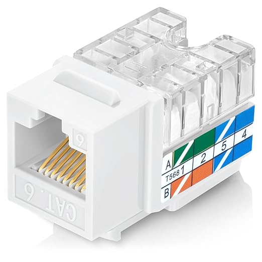 Everest 90° Angled RJ45 Cat6 Keystone Jacks 10-Pack in White - Slim Profile Female RJ45 Connectors - Cat 6 Keystone Jack - Compatible with 90° Angled Speed Termination Tool - easyJACK (B094WB91H3)